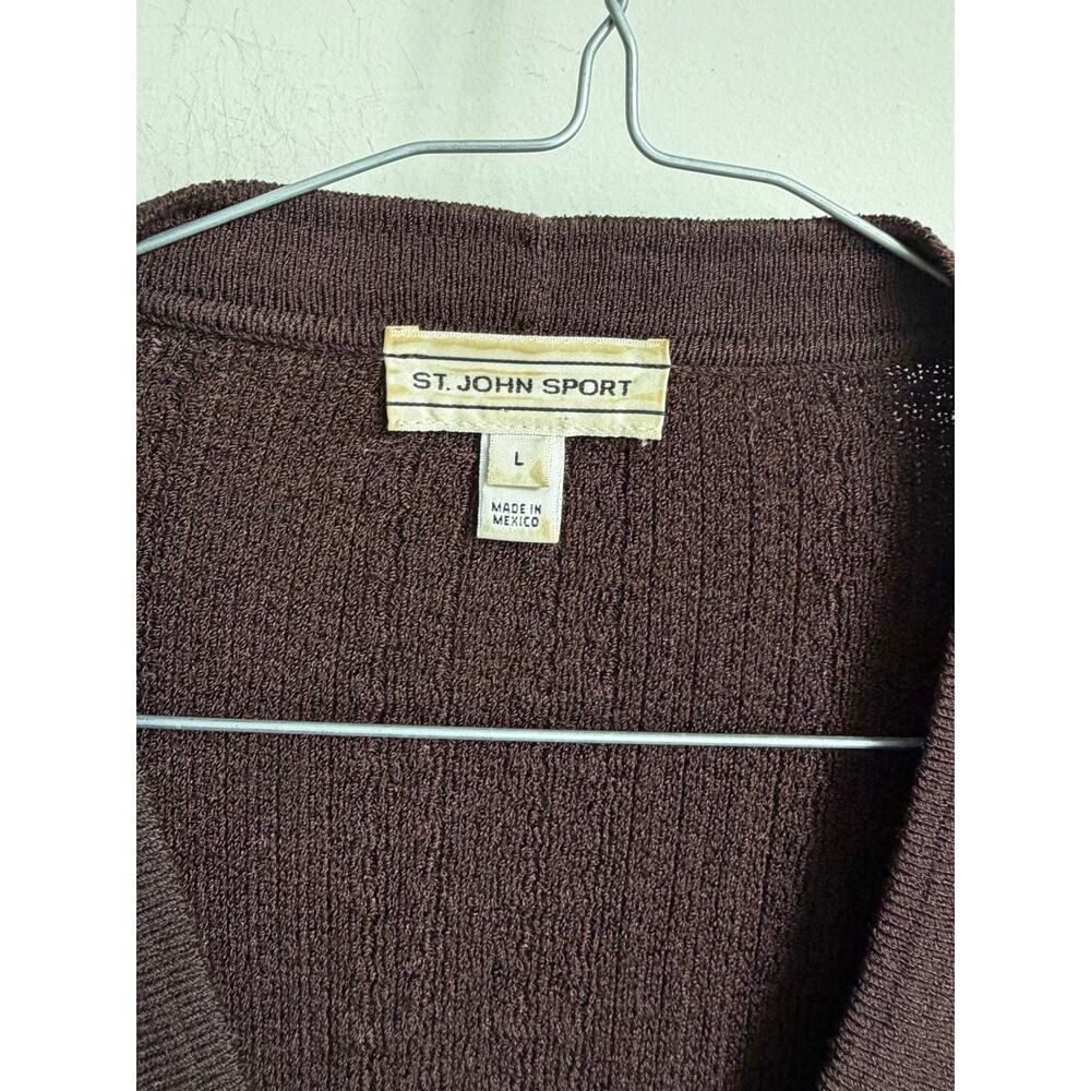 St. John Sport Wool Blend Puff Sleeve V-Neck Cardigan Sweater Brown Womens Large - Picture 6 of 9